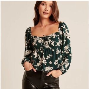 Abercrombie & Fitch Cinched Babydoll Top- Green Floral